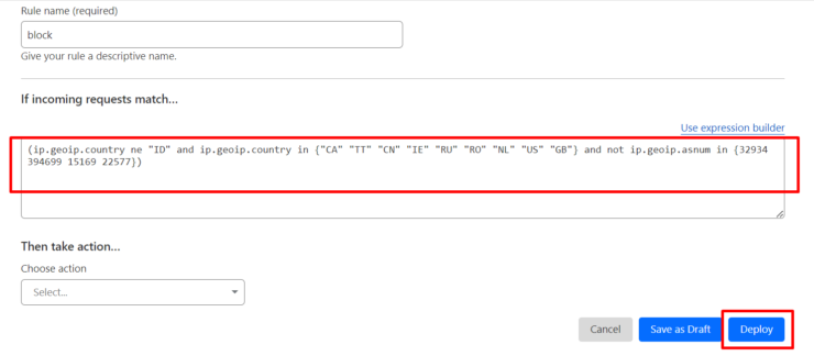 Konfigurasi Firewall rule cloudflare