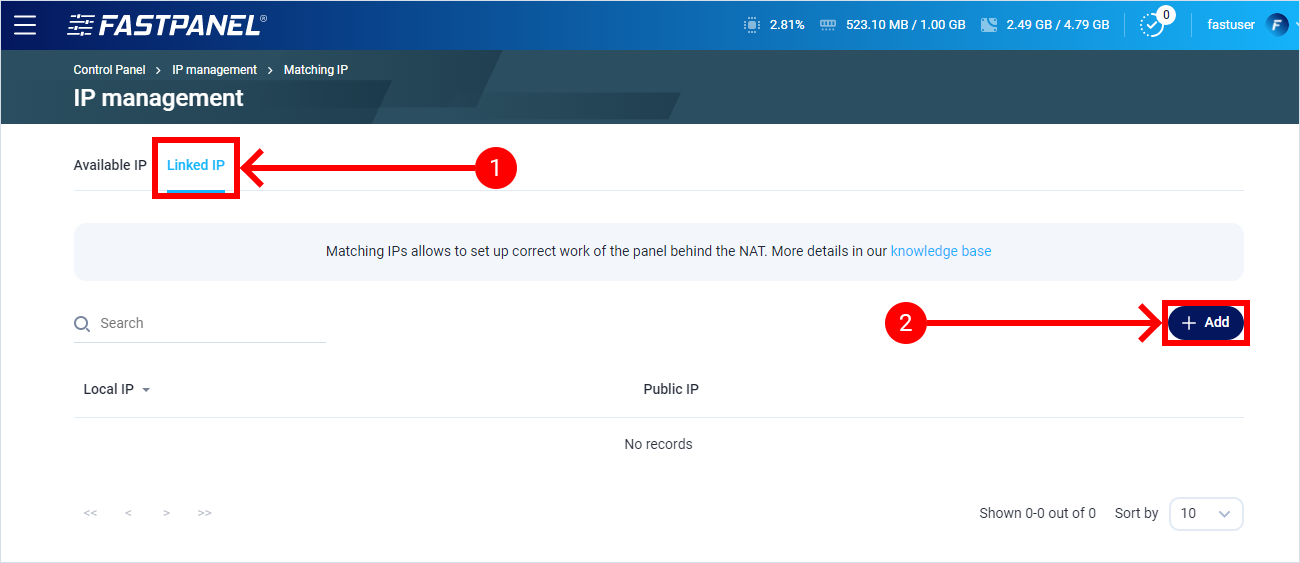 Pengaturan IP terkait di FASTPANEL