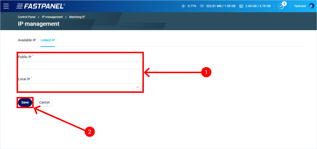 Pengaturan IP untuk FASTPANEL di belakang NAT